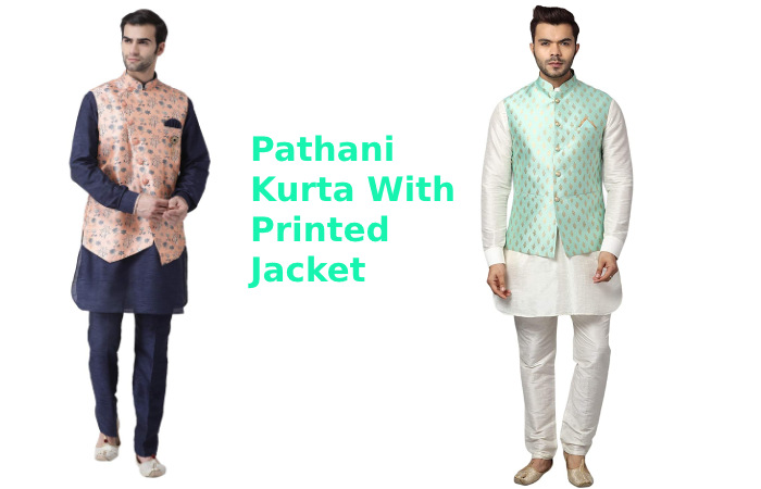 Pathani Kurta With Printed Jacket