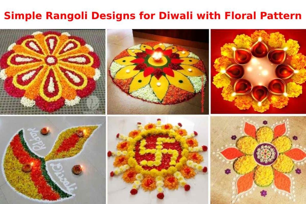 Simple Rangoli Designs for Diwali with Floral Pattern