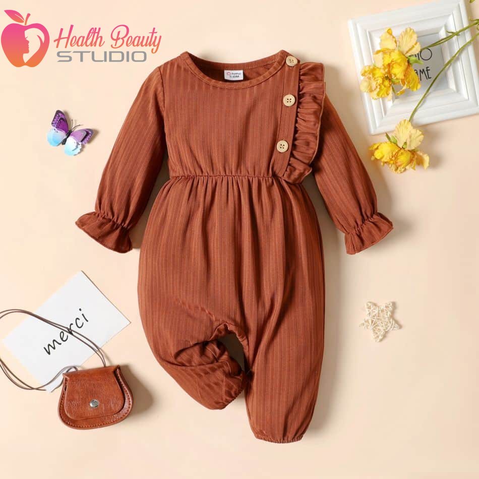 Baby Girl Brown Long-sleeve Jumpsuit